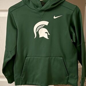 Nike Kids Green Crewneck Hoodie with White Spartan Logo